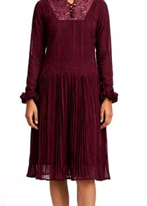 Elegant Pleated Wine Colored frock