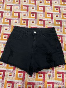 Black Distressed Denim Shorts