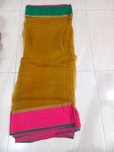 Elegant Mustard &amp; Pink Saree