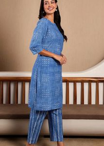 Blue Printed Kurta with Pants