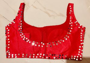 mirror work beautiful red saree blouse for sale