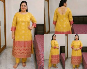 XL size Yellow Kurta Set with Red Border