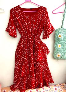 Stylish Red Polka Dots Dress | Size S