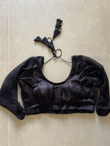 Elegant Black Blouse with Sheer Sleeves