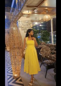 Elegant Yellow A-Line Halter Neck Dress