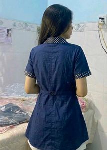 Chic Navy Polka Dot Collar Shirt