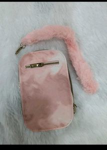 Pink Marble bag with Fur Accent