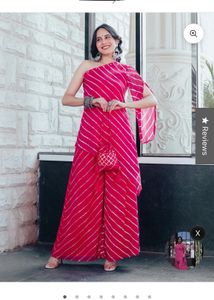 Pink Leheriya One shoulder Kurta Set