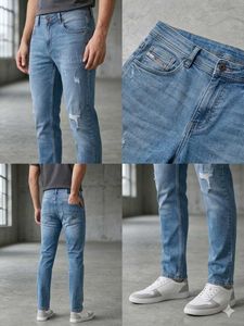 Men's Distressed Blue Denim Jeans