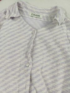 Striped Cropped Button-Up Sweater