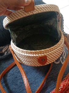 handmade round rattan sling / boho crossbody purse