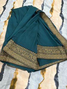 Stunning Teal Saree With Ready Blouse