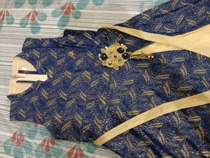 Designer Navy Blue Gown with Floral Detail