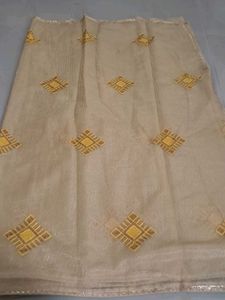 Elegant Beige Saree with Golden Embroidery
