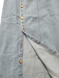 Light Wash Denim Button-Up Midi Skirt