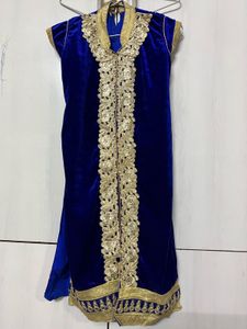 Royal Blue Velvet Gown with Gold Embroidery