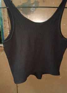 Black Ribbed Button-Up Tank Top