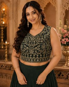 Green XL Embellished Lehenga Choli Set