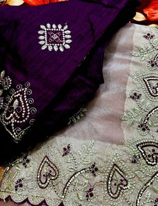Embroidered party wear saree with stitch blouse