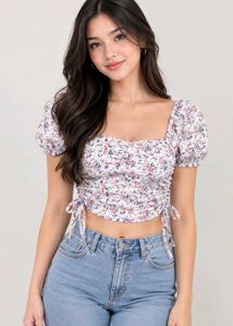 🇰🇷Floral Ruched Crop Top