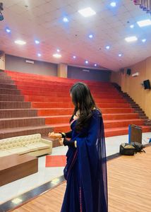 Elegant Navy Blue Saree with Pink Border