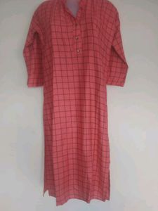 Flawless Unused Pink Rayon Kurti With Black Strips