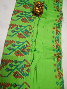 Simple Green Cotton Printed Saree