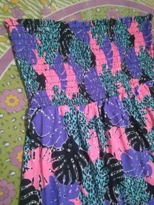 Boho Smocked Strapless Tropical Print Dress