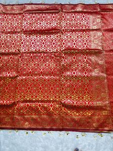 Elegant Red &amp; Gold Banarasi Silk Saree