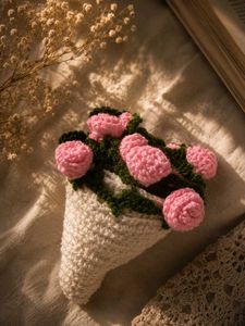 Crocheted Pink Rose Bouquet coaster