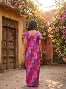 Vibrant Pink &amp; Purple Bandhani Maxi Dress