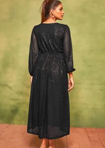 Elegant Black Sequin Midi Dress