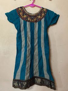Embroidered Teal Striped Kurta
