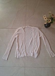 White and Cream Ribbed Knit Cardigan
