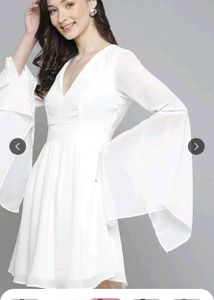 Elegant White Bell Sleeve A-Line Dress