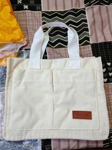 Cream Corduroy Tote Bag