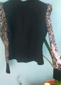 Elegant Black Top with Puff Sleeves