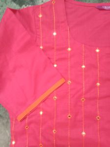 Pink Kurti with Mirror Work