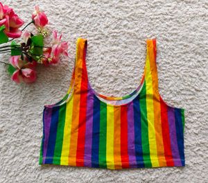 H&amp;M  : Rainbow Striped Cropped Tank Top
