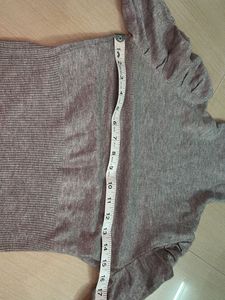 Grey Turtleneck Top with Puff Sleeves