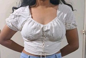 Cream Lace-Up Crop Top