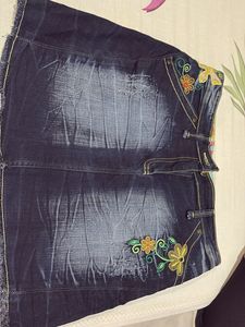 Embroidered Denim Mini Skirt