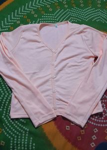 V Neck Button Full Sleeve Top Peach