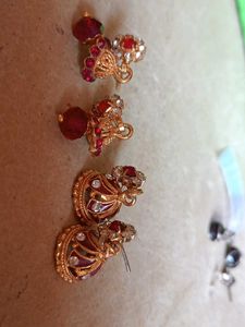 Traditional Indian Earrings with Red Stones
