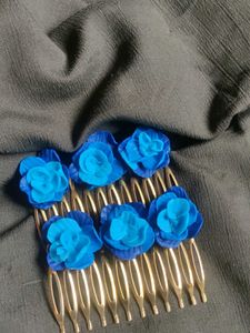 Blue Floral Hair Combs Set