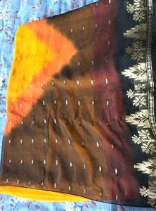 Orange &amp; Black Cotton Saree | Soft Daily Wear | Li