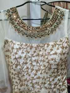 Party Wear Gown With Net Neck