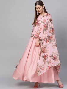 Elegant Pink Floral Ethnic Gown