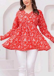 Price Dropped !! Plus Size Cotton Floral Red Top