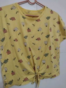 Cute Yellow Perfume Bottle Print Crop Top